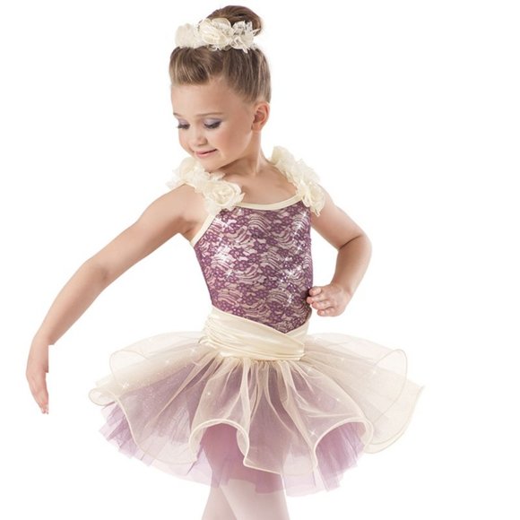 Weissman Sequin Lace Curly Hem Tutu Dress Girls' Medium Ballet Dance Costume